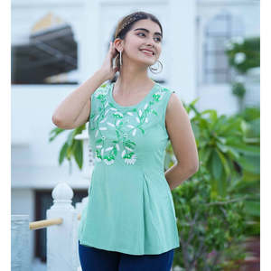 Top bordado de rayón flameado Vintage para mujer, cuello alto, estampado Floral sólido, camiseta sin mangas informal de longitud larga para fiestas de primavera y otoño - Product Image 2