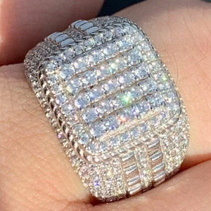 Luxury Moissanite Square <b>Statement</b> <b>Ring</b> With Full Iced Out Pave Design In 925 Silver Heavy Band Moissanite Fashion <b>Ring</b> - Product Image 1