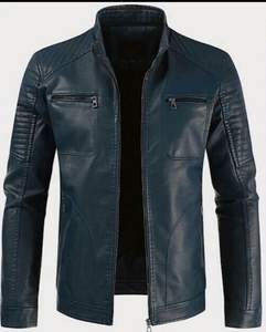 แจ็คเก็ตหนังผู้ชายสไตล์ไฮสตรีท ดีไซน์ล่าสุด พร้อมโลโก้ด้านหน้า ขายส่งออนไลน์ MOQ ต่ำ ย้อมสีพื้น - Product Image 3