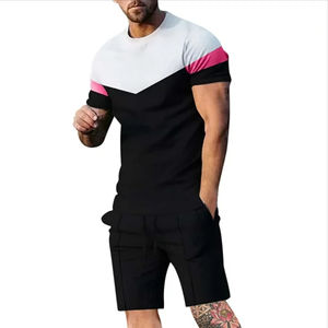 Conjunto de Ropa de Verano para Hombre, 2 Piezas, Camiseta y Pantalones Cortos de Algodón con Corte y Costura, Efecto Desteñido por el Sol, para Hombre 2026 - Product Image 4