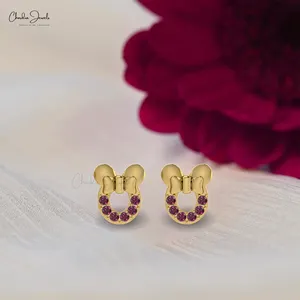 Nieuwe Collectie Cartoon Oorknopjes 2Mm Rhodoliet Granaat Minimalistische Duw Terug Oorbel 14K Massief Goud Gemarkeerd Sieraden In Bulk