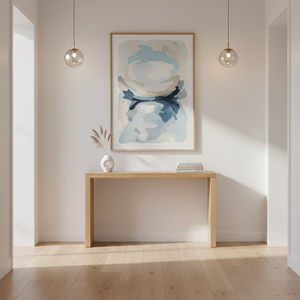 Mesa Consola Lineal con Diseño de Tres Lados Abiertos, Fabricada en Madera de Babul y Mango con Acabado Natural - Product Image 1