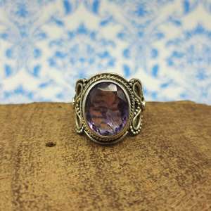 Everyday Unique Bohemian 025 Fine Sterling Silver Designer Ring Faceted Amethyst Stone Banda gruesa Incrustaciones de diamantes para bodas - Product Image 2