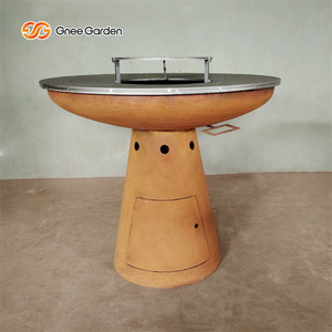 Barbecue extérieur moderne haut de gamme en acier Corten avec allumage électronique par impulsion et plateau rond - Product Image 5