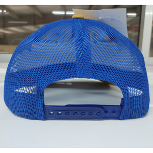 Casquette Trucker 6 Panneaux Jaune Bleu en Maille avec Logo Tissé Personnalisé, Fermeture à Boucle Simple et 2 Œillets, Structurée pour Marque - Product Image 4