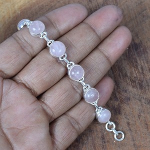 Pink Rose Quartz 925 Sterling <b>Silver</b> Natural Gemstone <b>Adjustable</b> January Month Birthstone Gift for Birthday 10 Stone <b>Bracelet</b> - Product Image 3