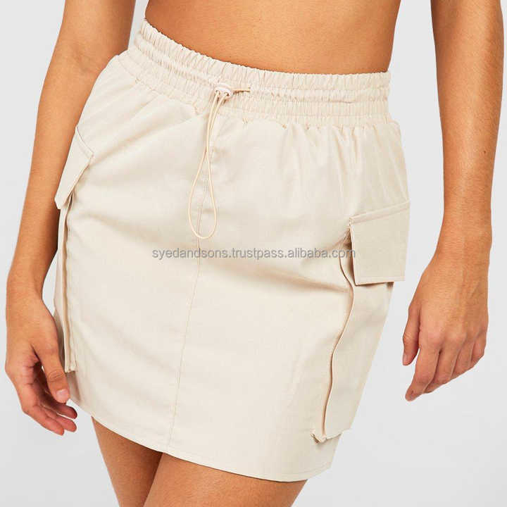 Women's Relaxed Fit Tall Cargo Pocket Toggle High Waist Casual Hiking Drawstring Parachute Skirts From Syed & Sons Industries