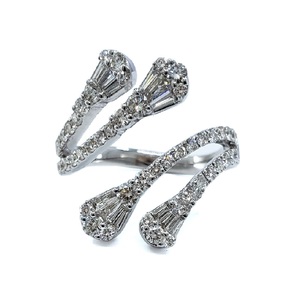 Meilleure fabrication de haute qualité 18K or blanc massif véritable diamant rond et bague en grappe baguette pour dames pour les mariages - Product Image 1