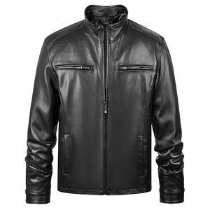 Chaqueta cálida de cuero de invierno de alta calidad para hombre, último diseño de moda callejera, tela de lona transpirable, estilo motorista con cuello levantado - Product Image 3