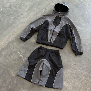 Vintage Autumn Streetwear Color Block Two-Piece Men's <b>Windbreaker</b> Tracksuit Set | Custom Logo Printed 100% Cotton Jacket Pants - Product Image 3