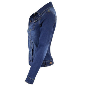 Chaqueta vaquera de longitud media hecha a medida OEM para mujer, ropa de calle informal, cierre de botón, colores sólidos, efecto lavado, Logo, Chaqueta de algodón - Product Image 3