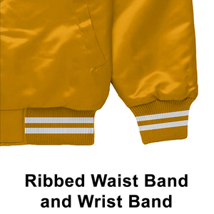 Chaqueta Universitaria Deportiva de Primera Calidad, Estilo Bomber, Color Amarillo Dorado Satinado, para Alto Rendimiento - Product Image 4