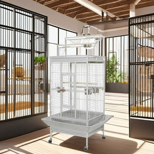 Yeni büyük ferforje kuş kafesi güvercin ispinoz papağan beyaz siyah Metal Aviary evcil hayvan taşıyıcı ahşap kuş üreme kafesi kutu ambalaj - Product Image 6