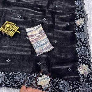 Trending New Designer Saree Collection Sequence Embroidery Cut Work On Fendy <b>Organza</b> <b>Silk</b> Fabric For Indian Women Festival Wear - Product Image 1