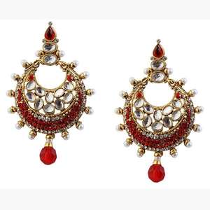 ต่างหูระย้า kriaa kundan ประดับหินและไข่มุกสีแดงแบบออสเตรียอุปกรณ์เสริมแฟชั่น1303786 - Product Image 1