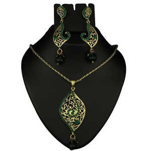 Kriaa Green Austrian Stone Gold Plated <b>Fashion</b> <b>Jewelry</b> <b>Set</b> Elegant Pendants Collection - Product Image 1