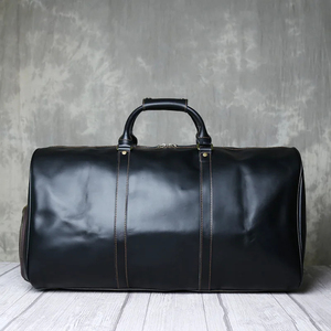 Sac de voyage pliable en cuir véritable, grande capacité, fermeture éclair, durable, léger, noir - Product Image 2