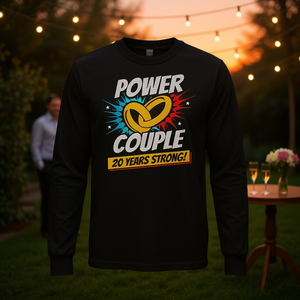 T-Shirt a Maniche Lunghe per il 20° Anniversario di Matrimonio per Coppie Forti, Celebra 20 Anni di Matrimonio con Stile - Articolo Promozionale - Product Image 3