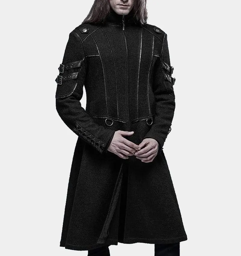 Erkek gotik standı yaka yünlü ceket siyah gotik Hoodie ceket pamuk Polyester malzeme gotik ceket ceket