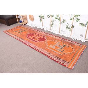 พรมสไตล์ตุรกีโบราณสไตล์ชนเผ่าขนแกะดีไซน์เย็บปะสีส้มแดงขนาด3.3x10.8ฟุตโถงทางเดินทรงสี่เหลี่ยมผืนผ้าขนาดใหญ่10มม. สำหรับข้างเตียง - Product Image 1