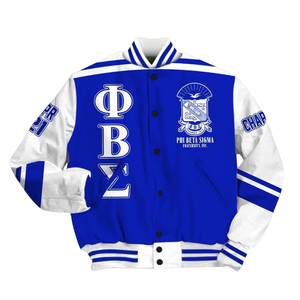 Phi Beta Sigma 1914 Greek Life Blue White Varsity Letterman Jacket Fraternity Chenille Patch College Classic Jacket - Product Image 1