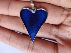 Corazón azul esmalte pavé diamante colgante 925 plata esterlina estilo Vintage negro rodio plateado 35x25MM para fiesta de boda - Product Image 5