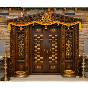 Puerta Tradicional de Madera con Diseño de Chakra, Puerta Principal Premium Hecha a Mano con Motivos de Elefante y León para Sala de Pooja - Product Image 4