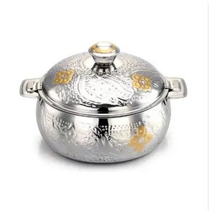 Pot chaud en métal de conception de gravure de fleurs avec couvercle et poignée ustensiles de cuisine de table finis argentés casseroles chauffantes - Product Image 1