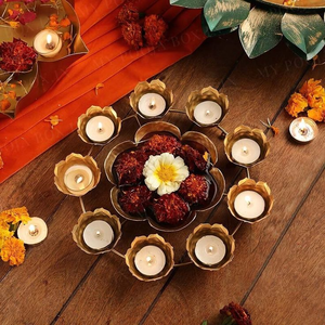 Diya ทองเหลืองสำหรับน้ำมัน Puja โคมไฟรูปดอกบัวลึกสำหรับตกแต่ง pooja Diwali kuber Diya - Product Image 2