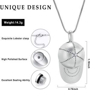 Urna de cremación de acero inoxidable plateado, joyería para cenizas, gorra de béisbol, collar de urna para cenizas de seres queridos, regalo para mujeres y hombres, tamaño personalizado - Product Image 2
