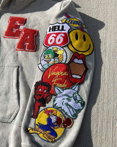 Streetwear avec logo brodé personnalisé Ensemble de sweats à capuche surdimensionnés en coton avec broderie dégradée Survêtement avec fermeture éclair pour hommes - Product Image 4