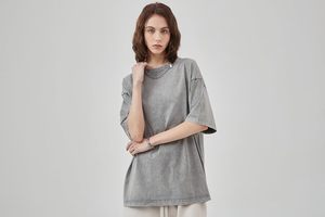 Streetwear T-shirt décontracté 100% coton solide motif avant Logo coupe ample tissu tricoté - Product Image 5