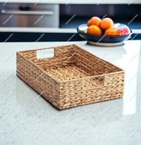 Panier en osier de jacinthe d'eau écologique fait à la main poignées intégrées panier de rangement de salon organisateur de rangement de blanchisserie - Product Image 1