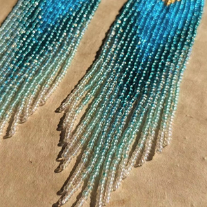 Pendientes de cuentas bohemios turquesa con acentos dorados Pendientes de flecos con cuentas bohemias nativas, pendientes de cuentas de plumas de pluma - Product Image 2