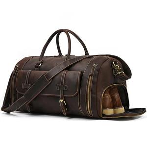 Sac de sport en cuir véritable de grande capacité pour hommes Sacs de voyage imperméables à la mode vintage avec fermeture à glissière - Product Image 1