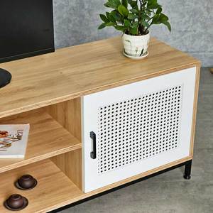 Mueble para TV Moderno Minimalista con Puerta de Ratán 160x40x55cm, Patas de Madera Contrachapada y Hierro, Mueble para el Hogar KTV68107 - Product Image 6
