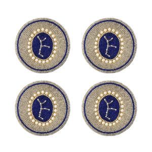 Fantaisie Rouge, Blanc et Bleu Perlé Artisanat Conception Broderie Quatre Set Coaster Premium Et Tendance De Luxe - Product Image 1