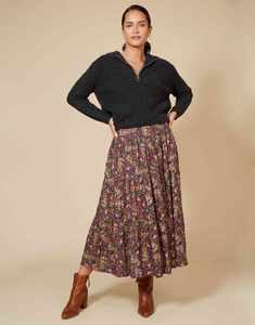 กระโปรงทรงเอ midi สวยงาม เอวสม็อค ด้านหน้าเรียบ ทรงเอไลน์ จับจีบเป็นชั้นๆ มีกระเป๋าข้าง ลายดอกเล็กๆ สำหรับผู้หญิง - Product Image 3