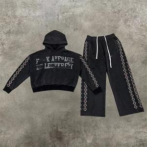 Conjunto Deportivo de 2 Piezas con Estampado Gráfico de Pedrería Personalizado para Hombre, Pantalones Deportivos Acampanados de Color Personalizado, Sudadera con Capucha y Cremallera, Conjunto de Jogger para Hombre - Product Image 2