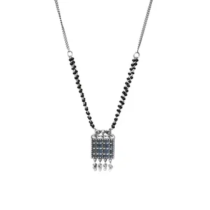 Collier pendentif en argent 925 pour femme, perles noires, grille, plaqué rhodium, design géométrique, platine, or rose, diamant, opale, tendance - Product Image 2
