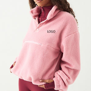 Sweat-shirt pour femme abordable avec tissu sherpa, col montant, sweat-shirt thermique en mélange de polyester avec logo personnalisable 2026 - Product Image 1