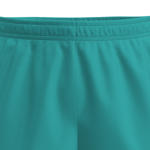 Shorts de sport personnalisés pour hommes en turquoise avec des panneaux latéraux bleu clair et des caractéristiques athlétiques à séchage rapide, respirants et avec impression de numéros - Product Image 2