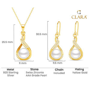 Conjunto de Joyería Nupcial de Perlas Reales Esin Plateadas, con Circonitas de Agua Dulce y Baño de Oro Fino, para Bodas y Fiestas - Product Image 5