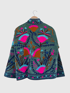 Veste en velours brodée de fleurs, col mandarin, manches longues, grande taille, vêtements d'automne pour femmes - Product Image 2