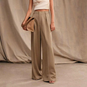 2024 pantalones de Color sólido con logotipo personalizado con bolsillos para mujer, ropa de negocios para el lugar de trabajo, pantalones de pierna ancha de cintura alta para hombres y mujeres - Product Image 1