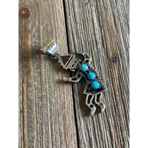 Tony Yazzie Kingman Turquoise & 14K Gold Pendant with Diamond Rhodium Plated Ethnic Style Carto - Product Image 4