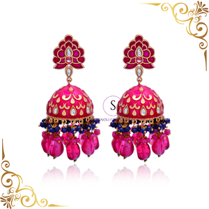 Hand Crafted Meeenkari Jhumka Earrings for <b>Wedding</b> <b>Favour</b> Jewelry Rajasthani Meenakari Floral Jhumki Earrings for Women and Girl - Product Image 4