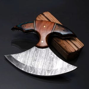 Hot Selling Industrial Stainless Steel Ulu Chef Pizza <b>Axe</b> with Pakka Wood <b>Handle</b> and Wood Stand Kitchen - Product Image 5