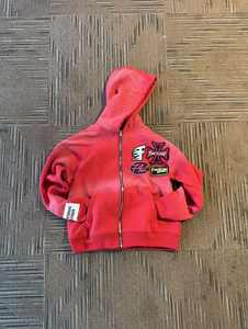 Venta al por mayor Sudadera con capucha unisex 100% algodón orgánico efecto lavado ácido diseño desgastado bordado de diamantes de imitación estampado personalizable invierno - Product Image 3