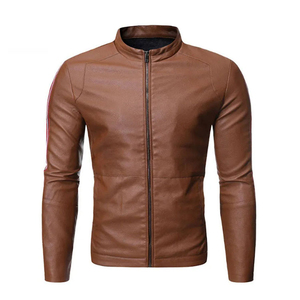 Coated Bomber Leather Jacket for Men Street Wear Front Logo - Product Image 2